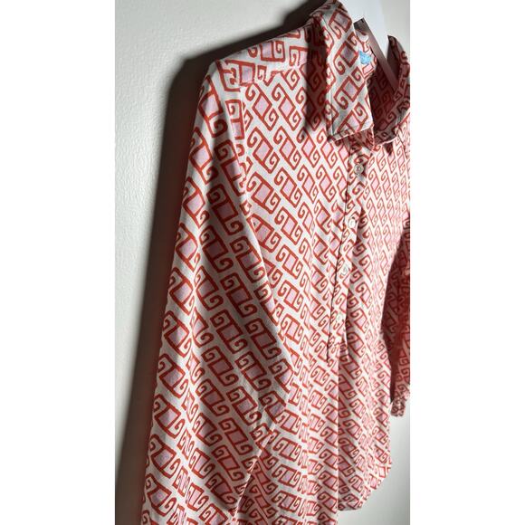 J McLaughlin Large Catalina Cloth Pink Geometric Swirl Collared 3/4 Sleeve Shirt - Picture 3 of 9